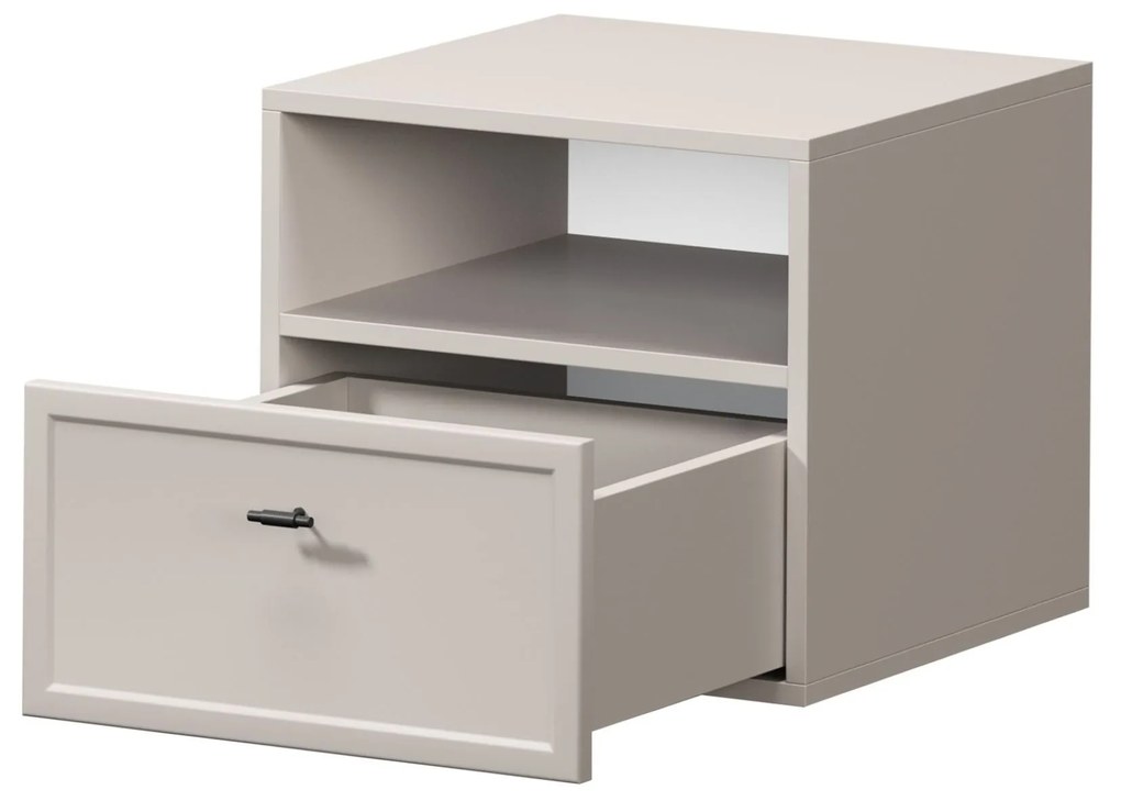 Szafka nocna wisząca Lorini z szufladą 45 cm - kaszmir / czarny uchwyt T-bar