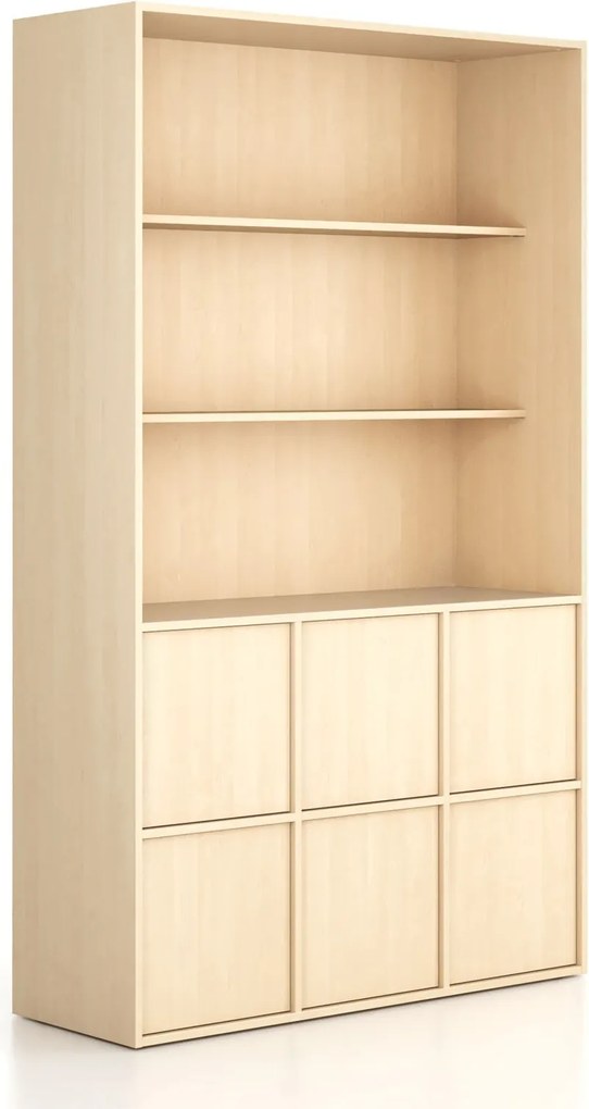 Szafka biurowa FRAME, 6x drzwi, 2x półka, 1299 x 450 x 2162 mm, PUSH-lock, brzoza