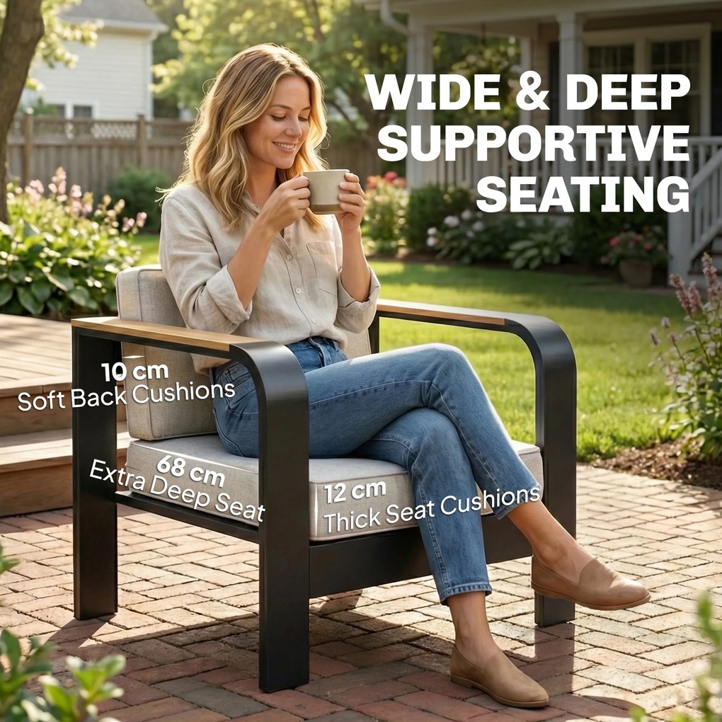 Outsunny Zestaw mebli ogrodowych aluminiowych dla 4 osób, wodoodporny, głębokie siedziska z sofą, fotelami i stolikiem | Aosom PL