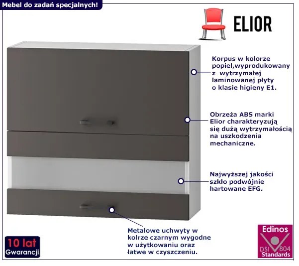 Wisząca szafka kuchenna z podwójnym frontem szara - Dantis 34X 80 cm