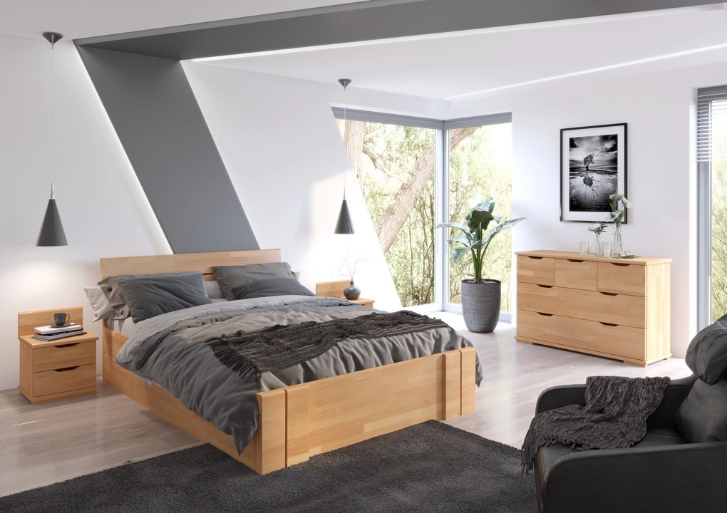 Łóżko bukowe Visby Arhus High Drawers