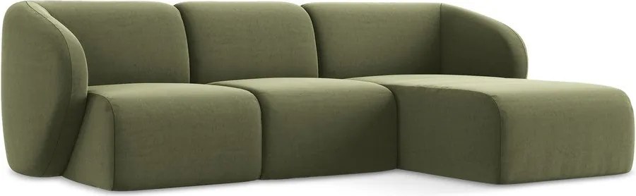 Zielony aksamitny narożnik (prawostronny/z szezlongiem) Lani – Makamii