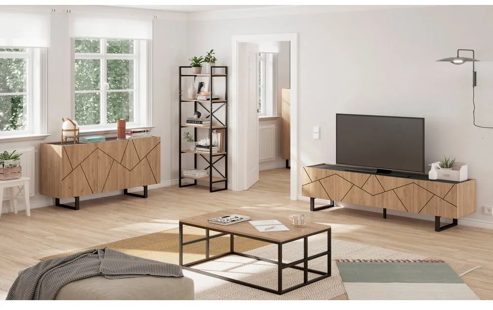 Czarno-naturalny regał w dekorze dębu 58x175 cm Dusan – Marckeric