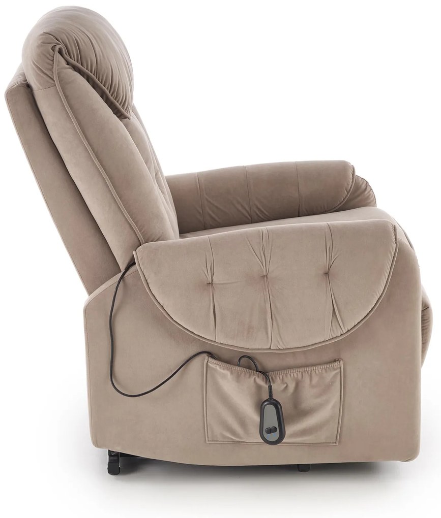 Fotel wypoczynkowy, elektryczny rozkładany, pionizacja beżowy HORTON