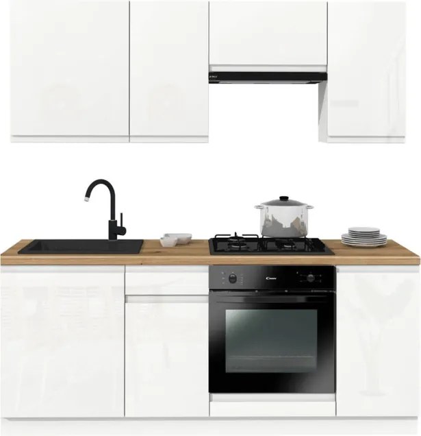 Zestaw Mebli Kuchennych MODERN 200 cm Biały Połysk Nowoczesny