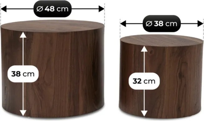 Zestaw Stolików Kawowych LEILA 38 cm/48 cm Orzech Loft