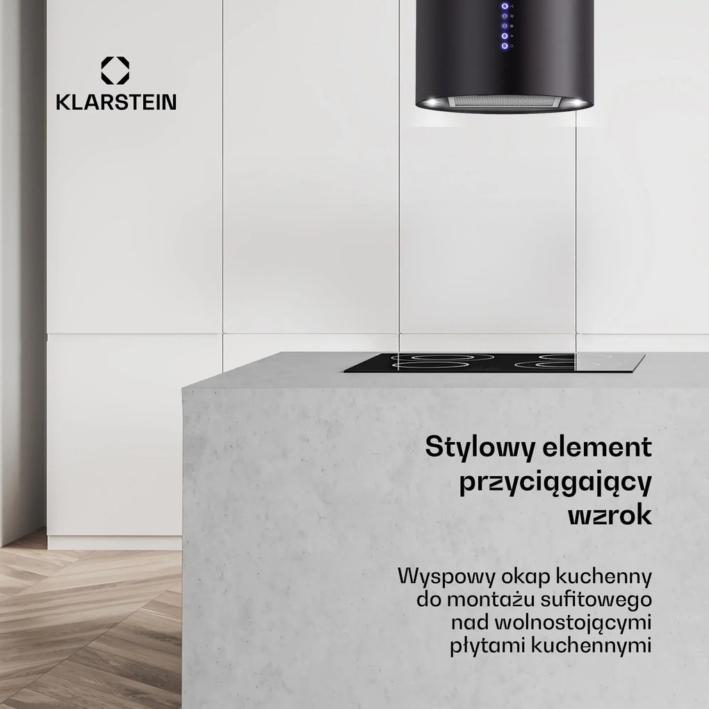 Klarstein Beretta 35cm 518.5 m³/h Okap Wyspowy Czarny
