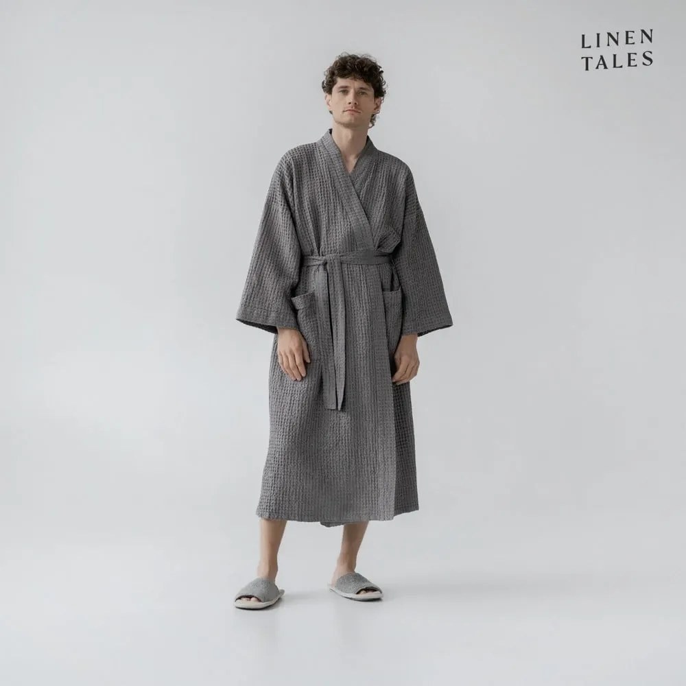Ciemnoszary szlafrok w rozmiarze L/XL Honeycomb – Linen Tales