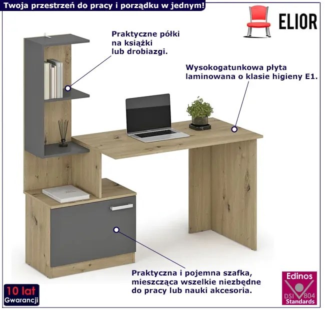 Biurko nowoczesne z regałem grafit + dąb artisan Z0-T95