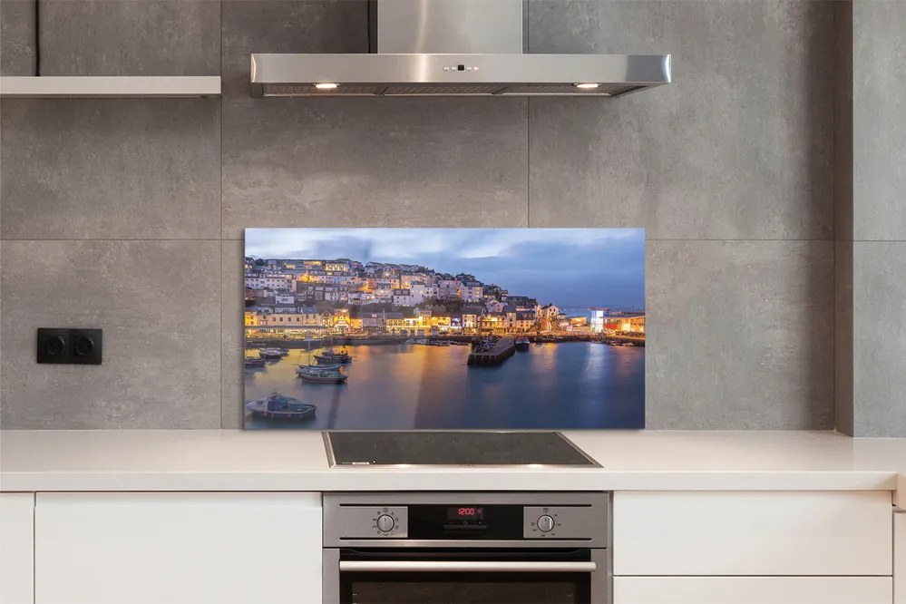 Szklany Panel Nocny Port ze Statkiem