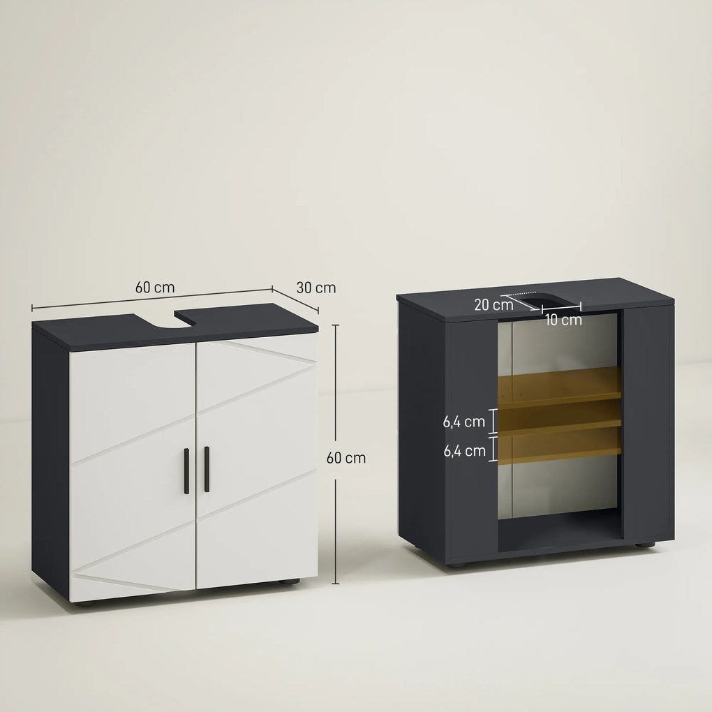 Szafka łazienkowa kleankin, komoda łazienkowa, szafka pod umywalkę, 2 poziomy, z płyty wiórowej, jasnoszara