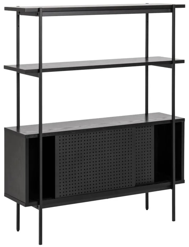 Czarny regał w dekorze jesionu z drzwiami przesuwnymi 94x114 cm Angus – Actona