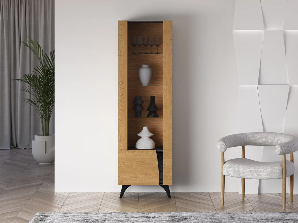 Witryna do salonu HESTIA 1W1D 58cm dąb/czarna lewa ML MEBLE