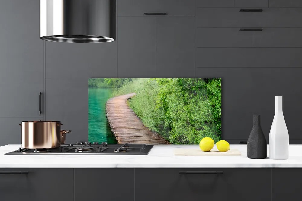 Panel Szklany Drewniany Mostek W Lesie