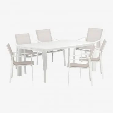 Zestaw Rozkładanego Stołu Prostokątnego Starmi O Wymiarach 180-240x100 Cm, Wykonanego Z Aluminium, Oraz 6 Krzeseł Ogrodowych Eik Gardenia Biel - Sklum