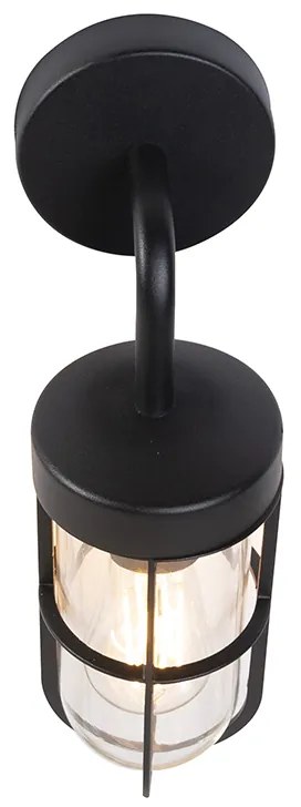 Rustykalna lampa ścienna zewnętrzna czarna ze szkłem - Elza