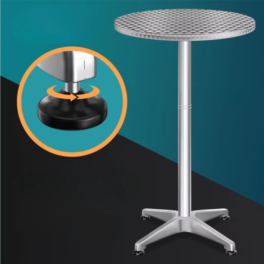 Casaria Regulowany aluminiowy stół barowy NERO Ø60 cm, srebrny