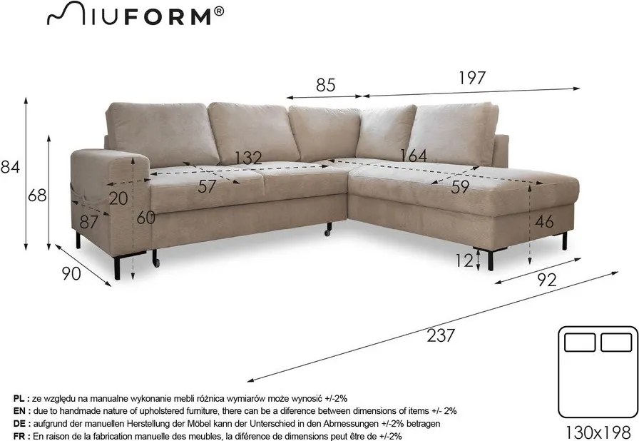 Różowy aksamitny rozkładany narożnik (prawostronny) Lofty Lilly – Miuform