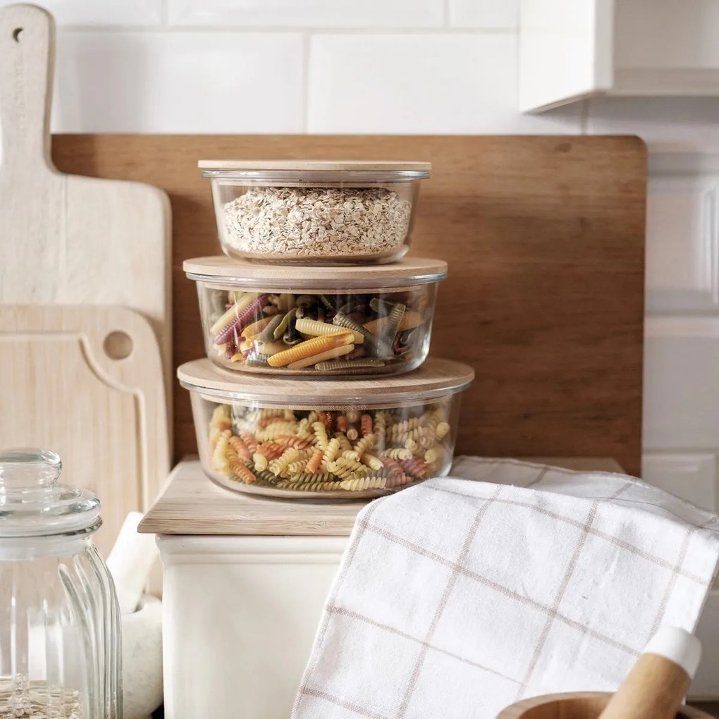 Florina Szklany pojemnik z pokrywką bambusową Clavato, 640 ml, L