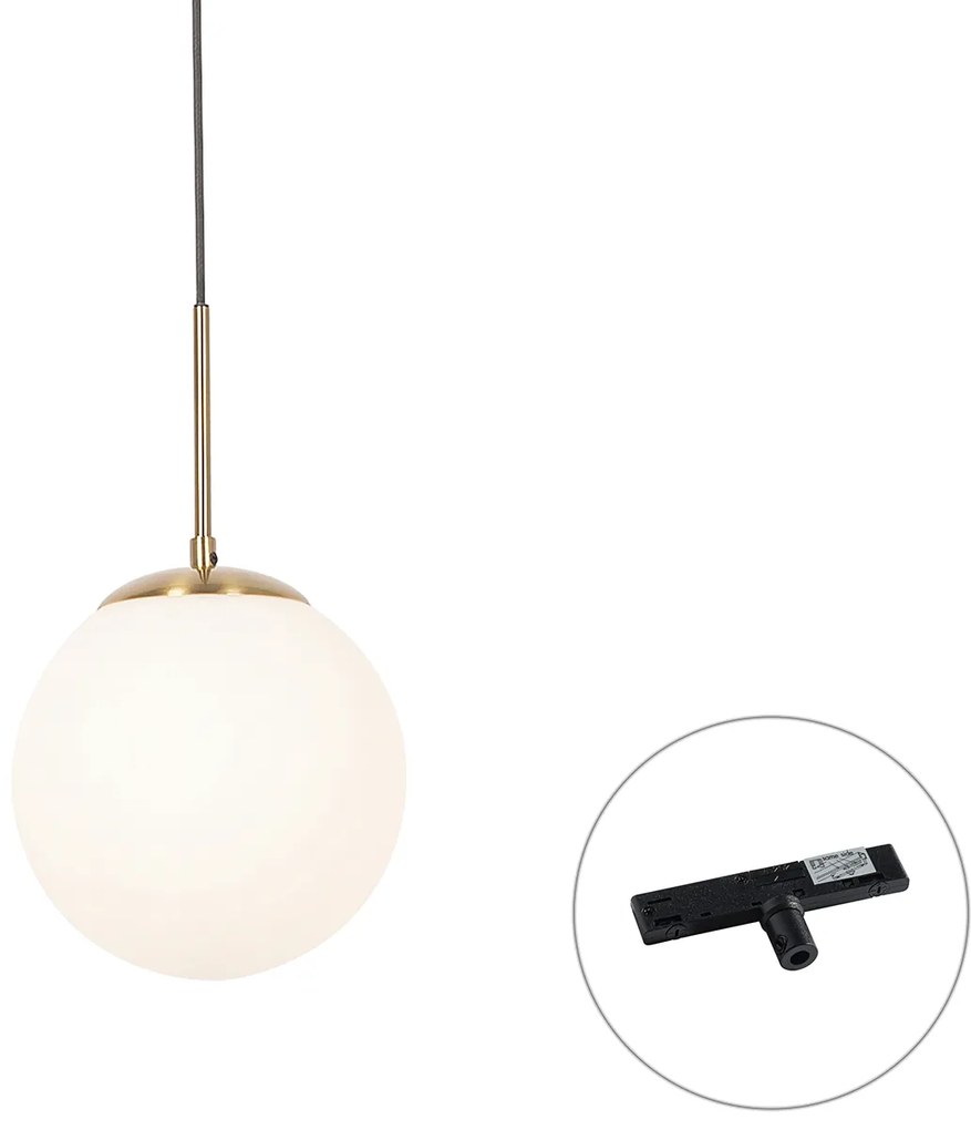 Lampa wisząca Art Deco złota z opalowym szkłem w zestawie czarny adapter do szyny jednofazowej - Slimline Flore