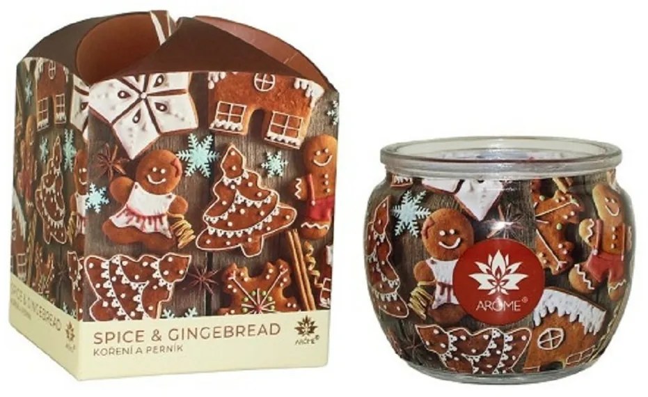 Świeca zapachowa w szklanym pojemniku i pudełku flower, Spice & Gingerbread, 90 g