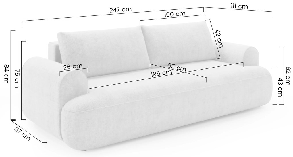 Kanapa Lotulis z funkcją spania - kremowa dzianina hydrofobowa Blur 01