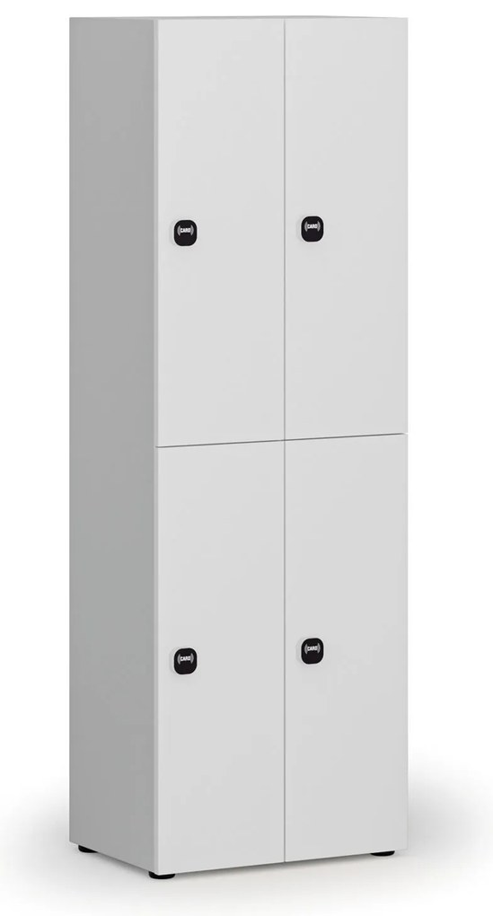 Drewniana szafka skrytkowa S4, 4 schowki, demontaż, zamek RFID, szary/biały