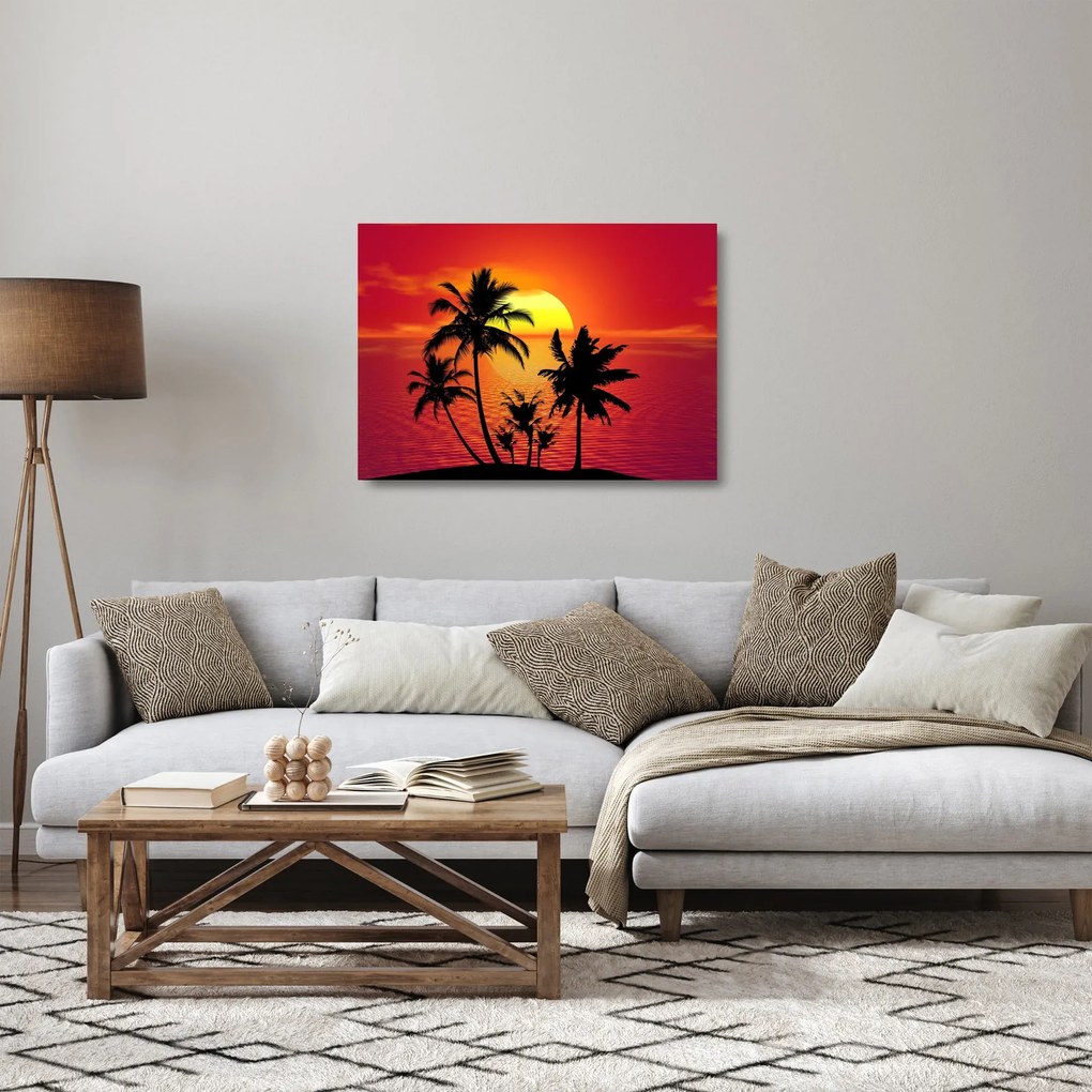 Obraz na szkle sylwetki wyspy z palmami (70x50 cm)