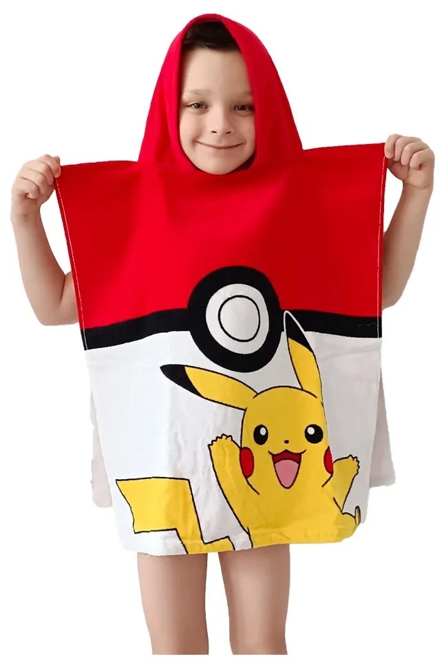 Ponczo dziecięce Pokemon Pokeball i Pikachu, 50 x 115 cm