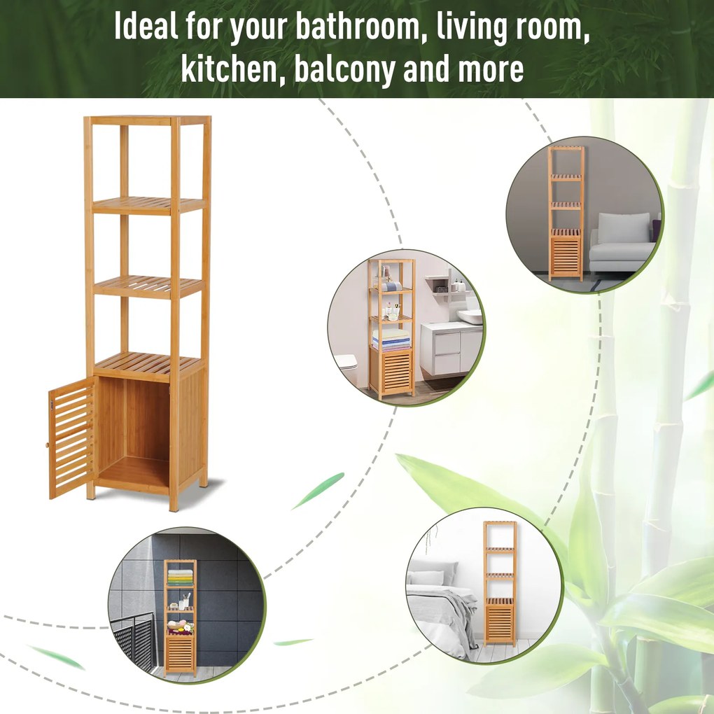 HOMCOM Szafka łazienkowa wolnostojąca z żaluzjami 3 półki Wąska i wysoka Przechowywanie łazienkowe 36x33x140cm | Aosom PL