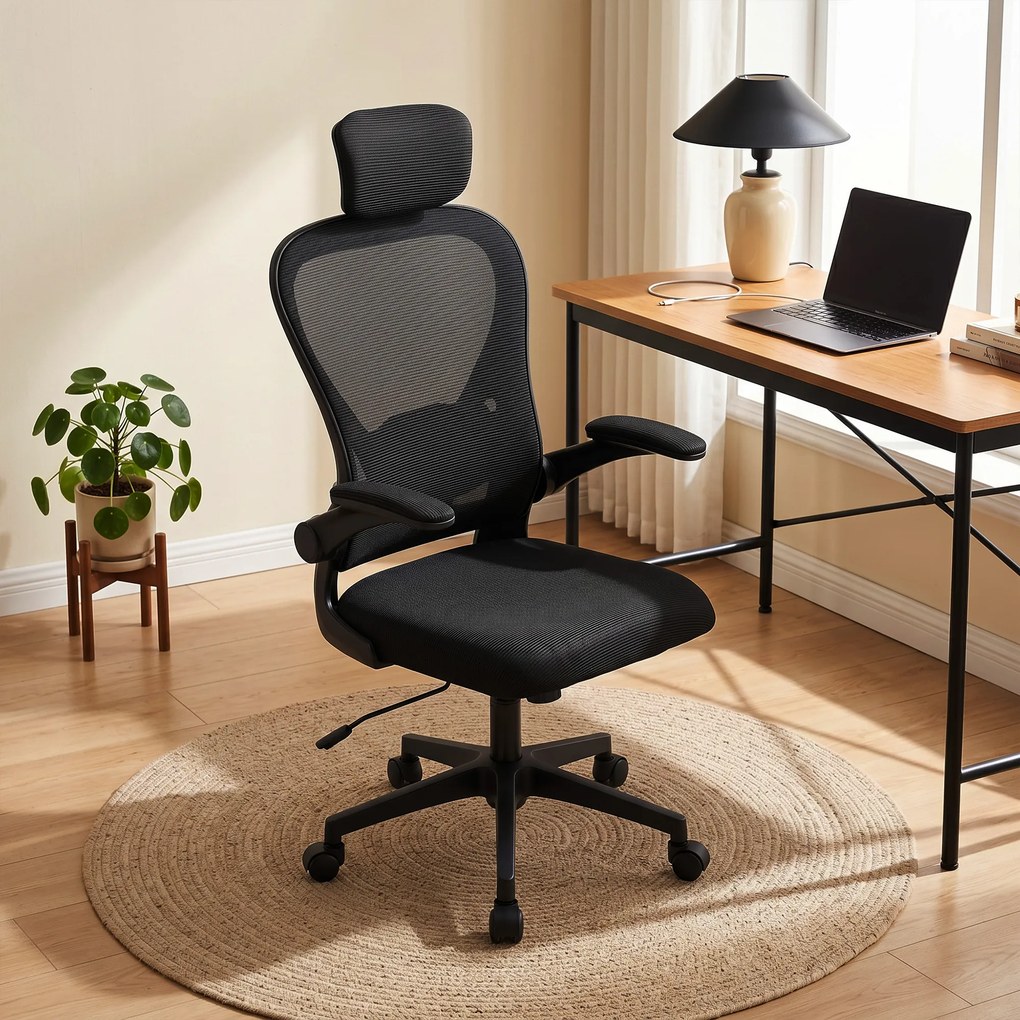 HOMCOM Fotel biurowy ergonomiczny z regulacją podłokietników i wsparciem lędźwiowym fotel do pracy czarny | Aosom PL