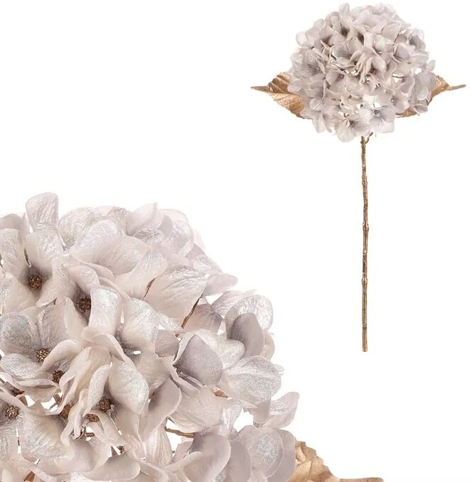 Sztuczna cięta Hortensja, biała z pozłacaniem, 65 cm