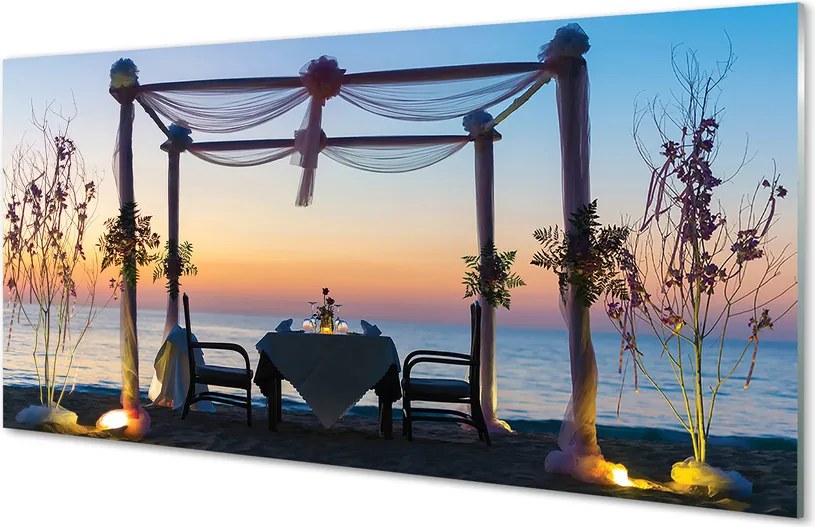 Szklany Panel Kolacja o Zachodzie Słońca nad Morzem