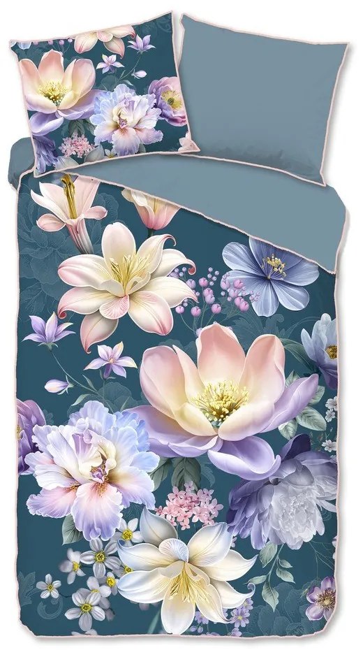 Niebieska pościel jednoosobowa z satyny bawełnianej 140x220 cm Mirery – Descanso