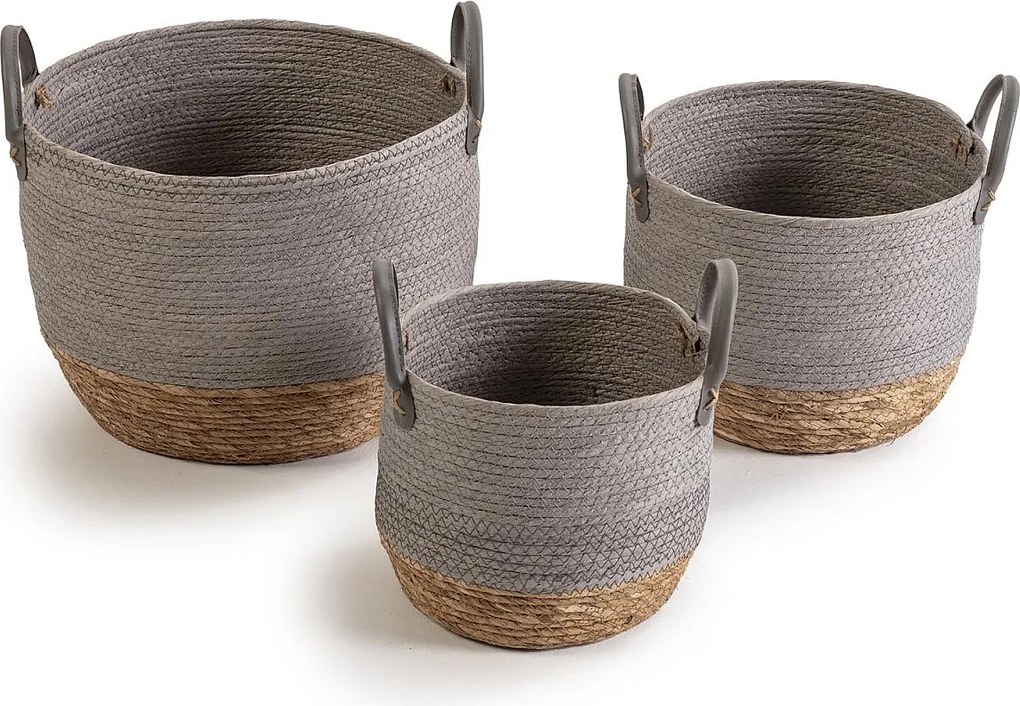 Zestaw trzech koszy Neves z naturalnego włókna i papieru, szary/naturalny.