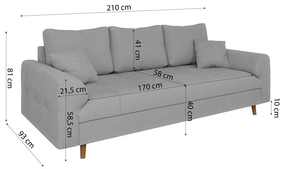 Jasnoszara sztruksowa sofa 210 cm Ariella – Ropez