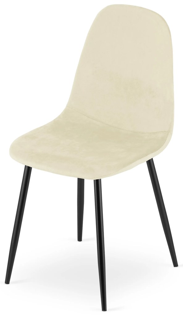 Beżowe aksamitne krzesło COMO z czarnymi nogami