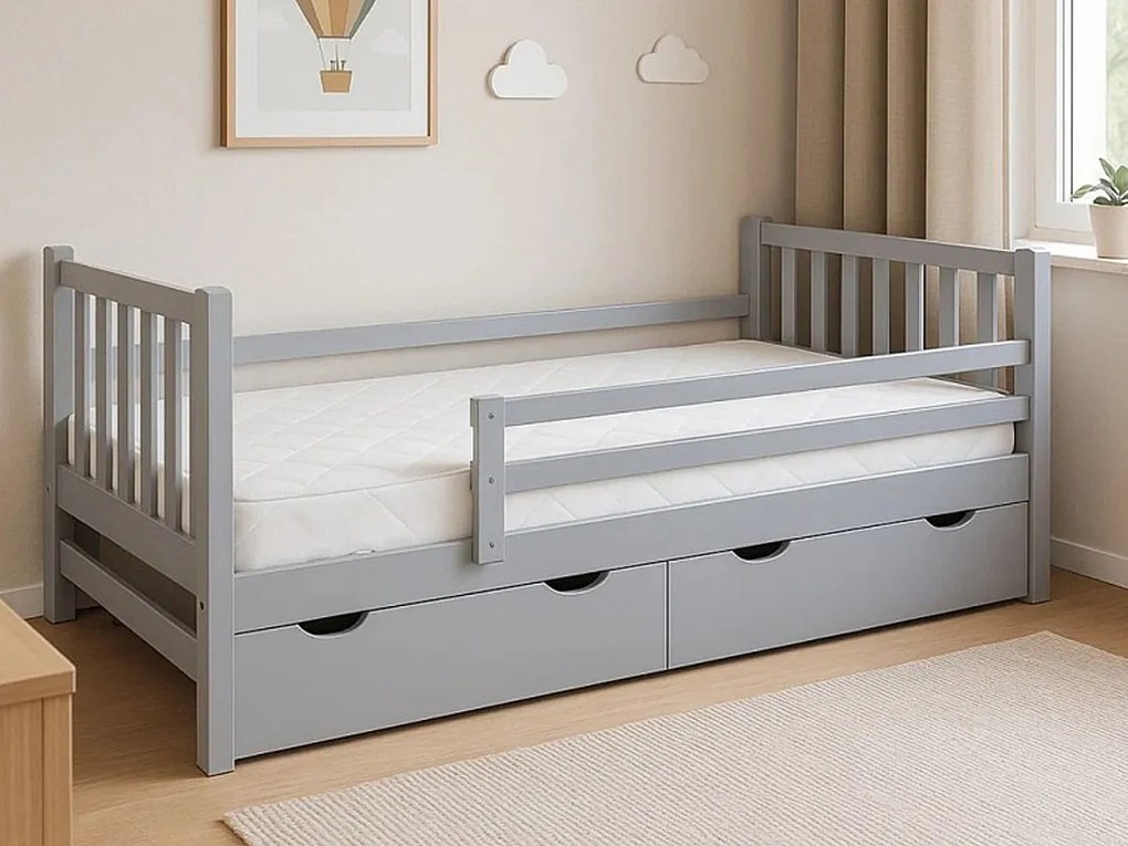 Łóżko 90x200 drewniane młodzieżowe Tina z szufladami, kolor szary