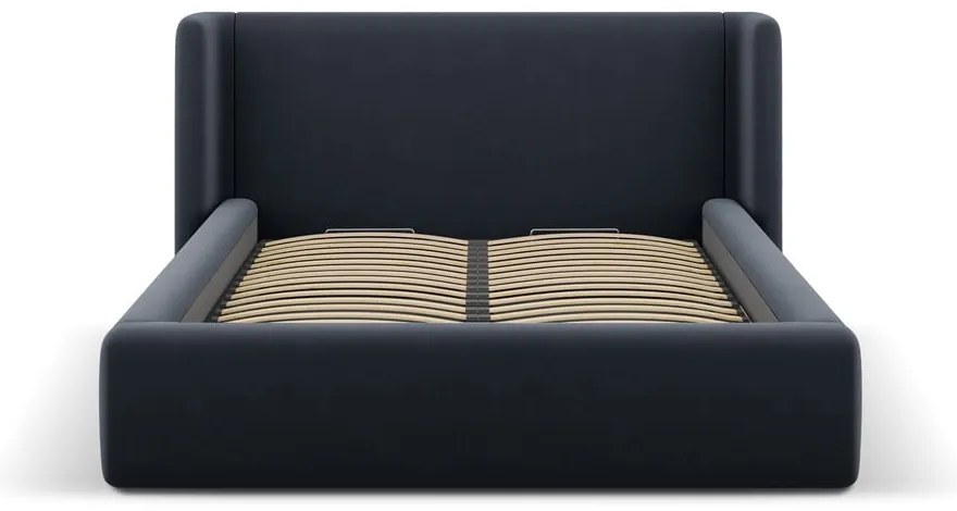 Ciemnoniebieskie tapicerowane łóżko dwuosobowe ze schowkiem ze stelażem 200x200 cm Jason – Windsor &amp; Co Sofas