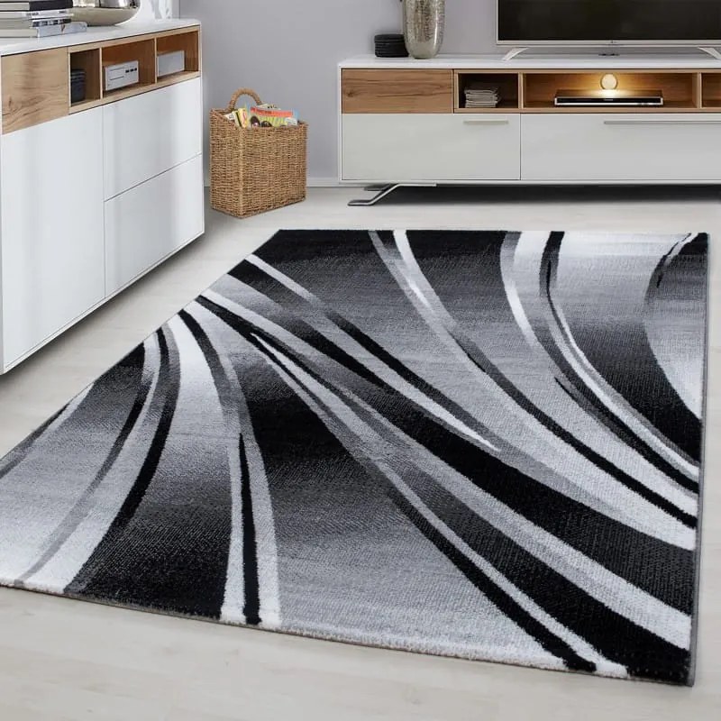 Dywan nowoczesny Parma czarny linie 80 cm x 150 cm