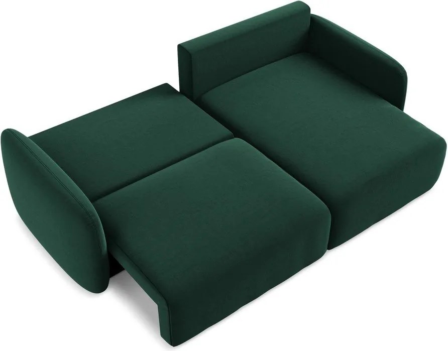 Ciemnozielony aksamitny rozkładany/ze schowkiem narożnik (prawostronny/z szezlongiem) Kalena – Makamii