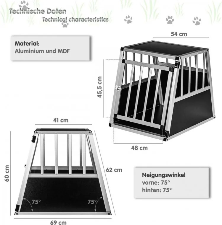 Skrzynia transportowa aluminiowa dla psów, 54 × 69 × 60 cm,