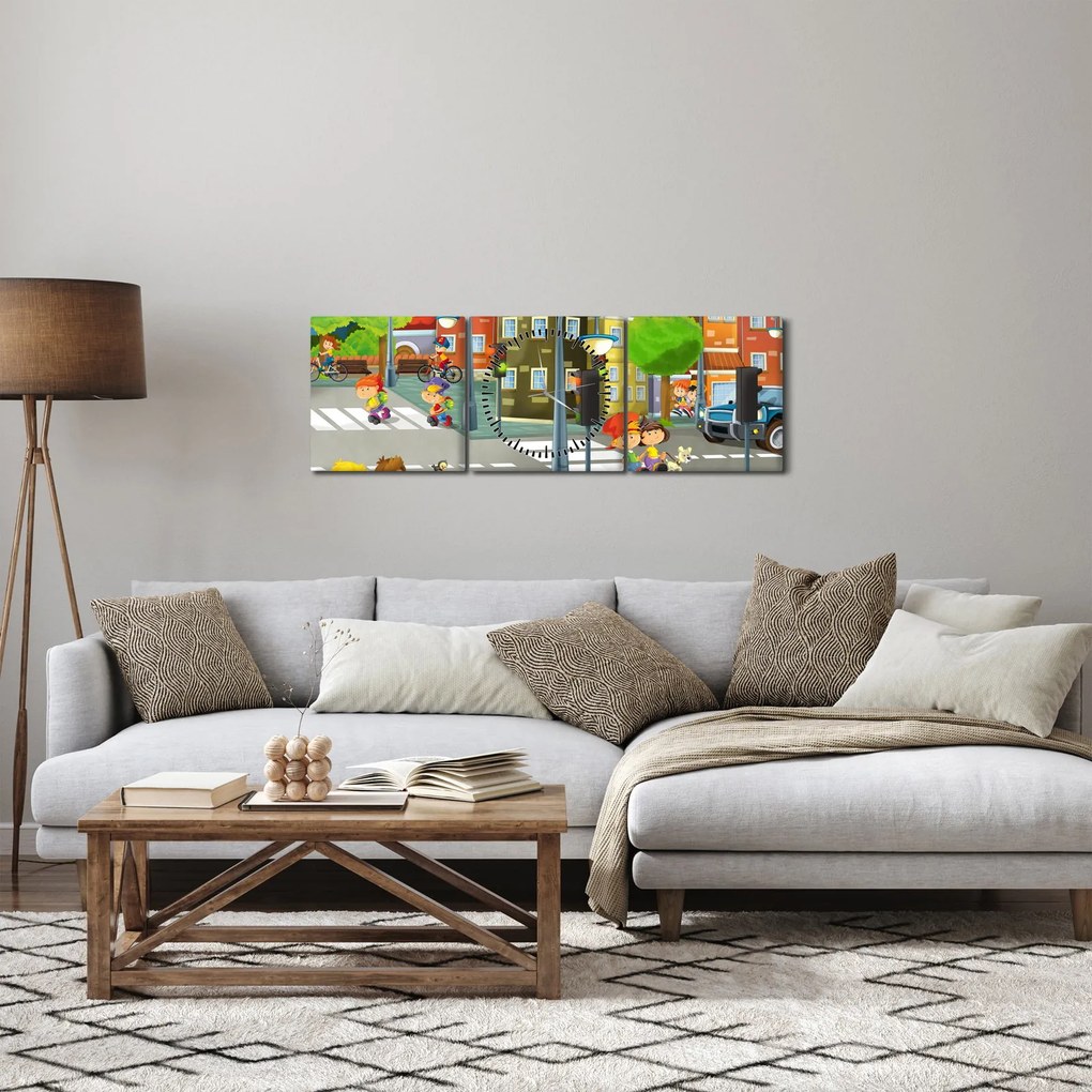 Obraz - Dziecięce miasteczko (z zegarem) (90x30 cm)
