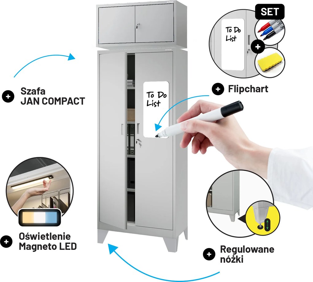 Nadstawka na szafę EWA Compact 800 x 380 x 400 mm, szara