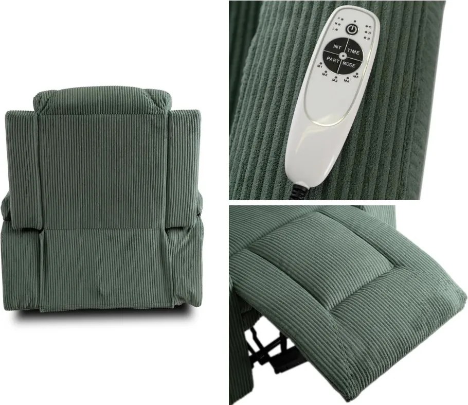 Fotel masujący z funkcją rozkładania Box, zielony sztruks