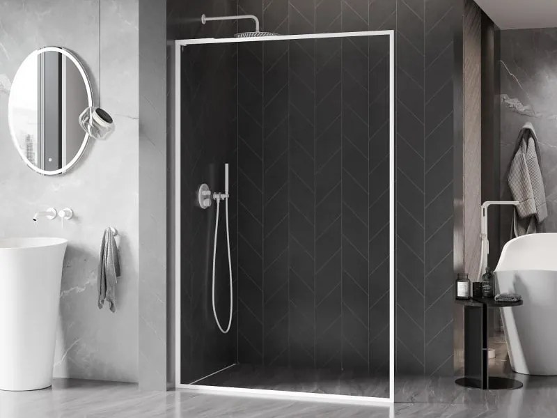 Mexen Kioto-F L ścianka prysznicowa Walk-in z ramką 80 x 202 cm, transparent 8 mm, biała - 800-080-174-20-00