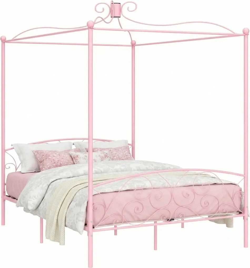Różowe metalowe łóżko rustykalne 120x200 cm F7-G78