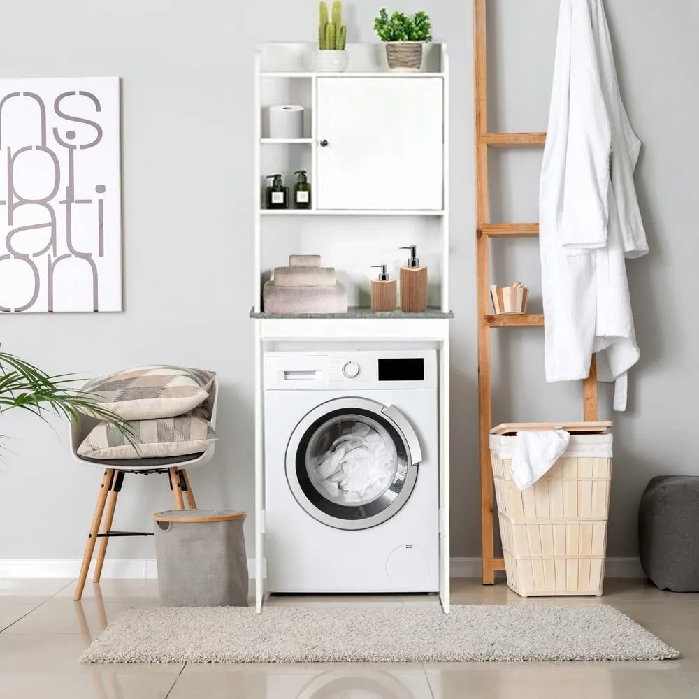 Biała wysoka szafka nad pralkę/WC 58x173 cm Laundry – Tomasucci