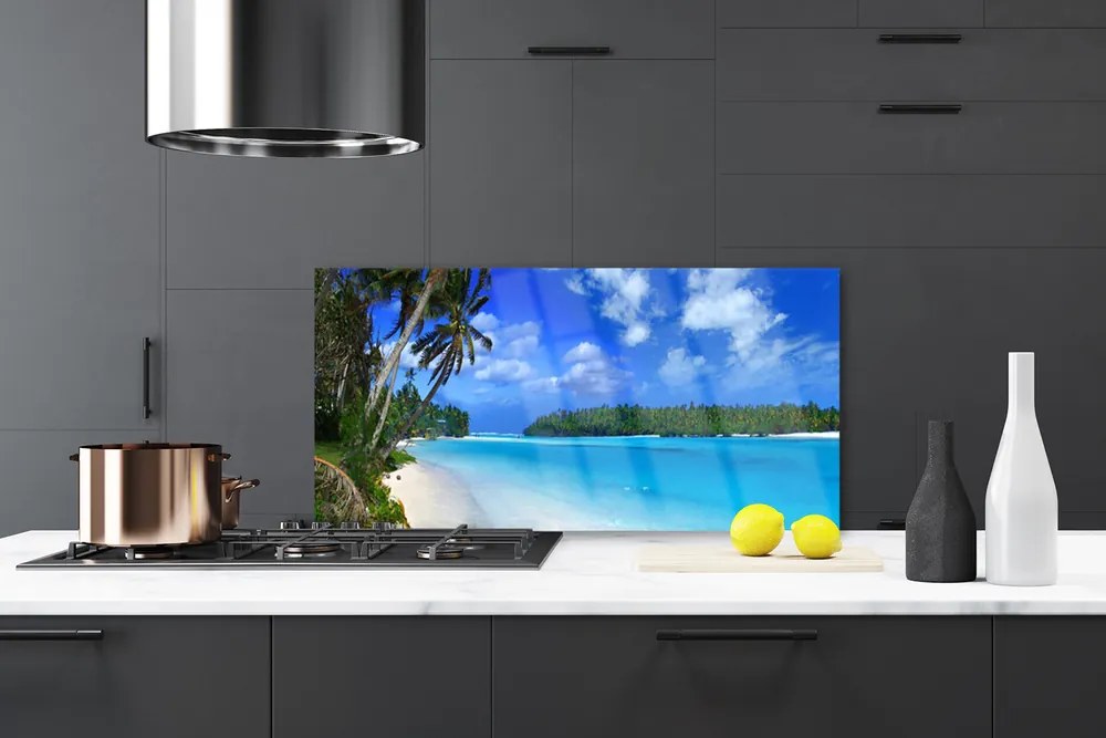 Szkło do Kuchni na Ścianę Egzotyczna Plaża Pod Palmami