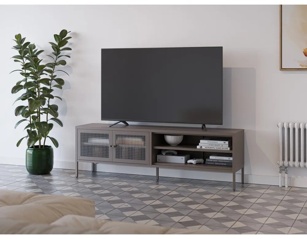 Szara metalowa szafka pod TV 160x50x35 cm Layna – Marckeric